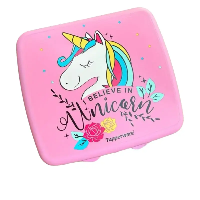 Pink Aesthetic Unicorn-Design Lunch Container, Plastic Sandwich Keeper with Coordinating Background, Fun and Unique Touch, Visually Appealing for Snacking and Kitchen Utensils Storage