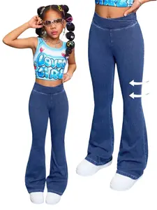 Girls High Elastic Denim Flare Pants, Soft Skin-Friendly Underwear, Slim Fit Casual Pants for Ages 130-160cm, Comfortable Daily Wear