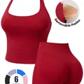 TASKWAY Women's 2-Piece Solid Color Halter Top & High Waist Shorts Matching Set - Quick-Dry, Breathable Sports Clothes for Women, Summer Casual Active Outfit Sets for Yoga, Gym Tops