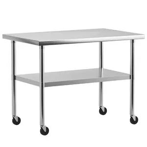 【GARVEE】Stainless Steel Work Table, Kitchen Prep Table with Under Shelf, NSF Commercial Metal Table for Restaurant, Kitchen, Laundry, Garage, 30 x 18 Inches with Wheels