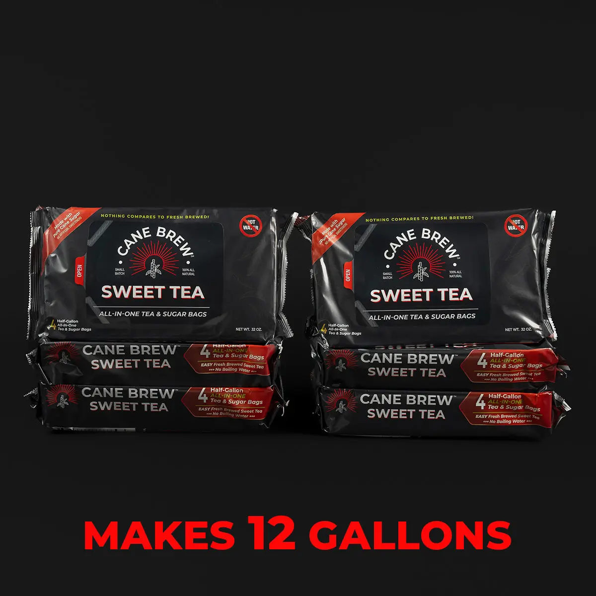 Cane Brew Sweet Tea 6 Pack - 24 Half-Gallon Tea & Sugar Bags - Makes 12 Gallons - Gluten Free - Non-Returnable