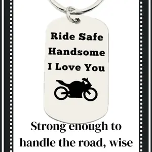 Ride Safe Handsome Keychain - Motorcycle Gift for Him, I Love You Tag, Drive Safe Message, Biker Boyfriend Accessory