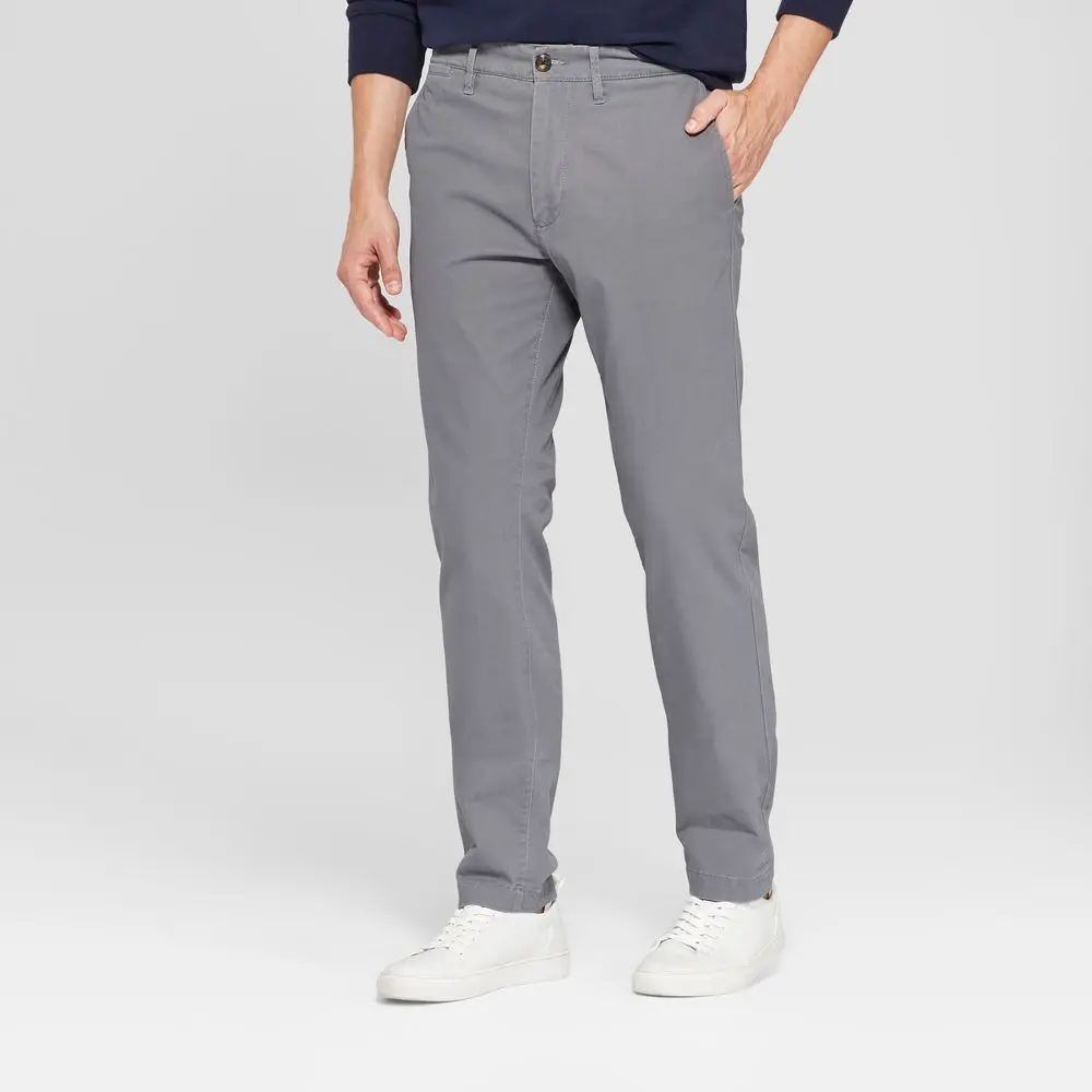 Men's Every Wear Slim Fit Chino Pants - Goodfellow & Co Thundering Gray 28x30: Cotton-Spandex Blend Mid Rise Machine Washable