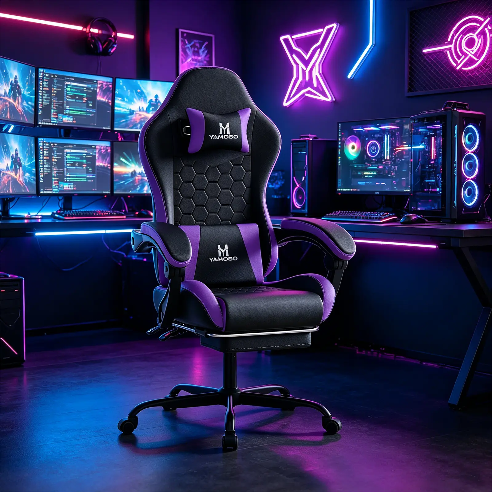YAMOBO Modern Ergonomic PC Gaming Chair - Multi-Use Office Desk Recliner with Reclining Back, Adjustable Armrest, Adjustable Footrest, Thick Breathable Wide Cushion, Silent Swivel Casters, Lumbar Support, Assembly Required (Black, Unisex)