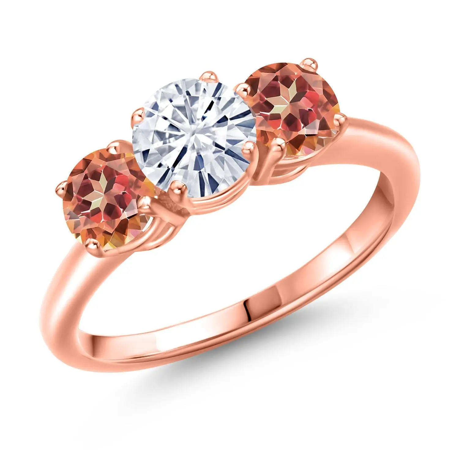 18K Rose Gold Plated Silver White Moissanite and Ecstasy Mystic Topaz Engagement Ring For Women | 2.80 Cttw | Round 6MM | Gemstone Birthstone