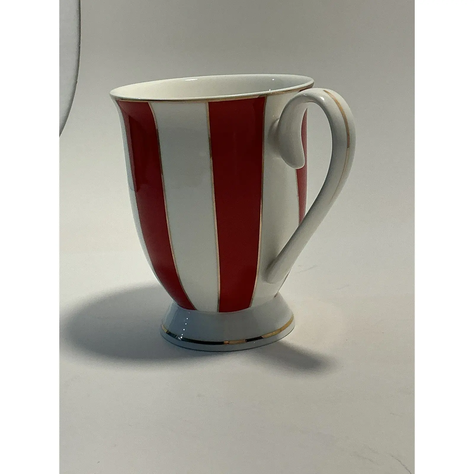 Grace Teaware Red White Stripe Porcelain Pedestal Coffee Mug valentines