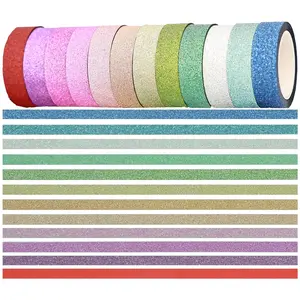 Glitter Washi Tape Set, 12 Rolls, 10mm x 66 Yards, Metallic Foil Sparkle Decorative Craft Tape for DIY Art, Scrapbooking, Journaling, Gift Wrapping