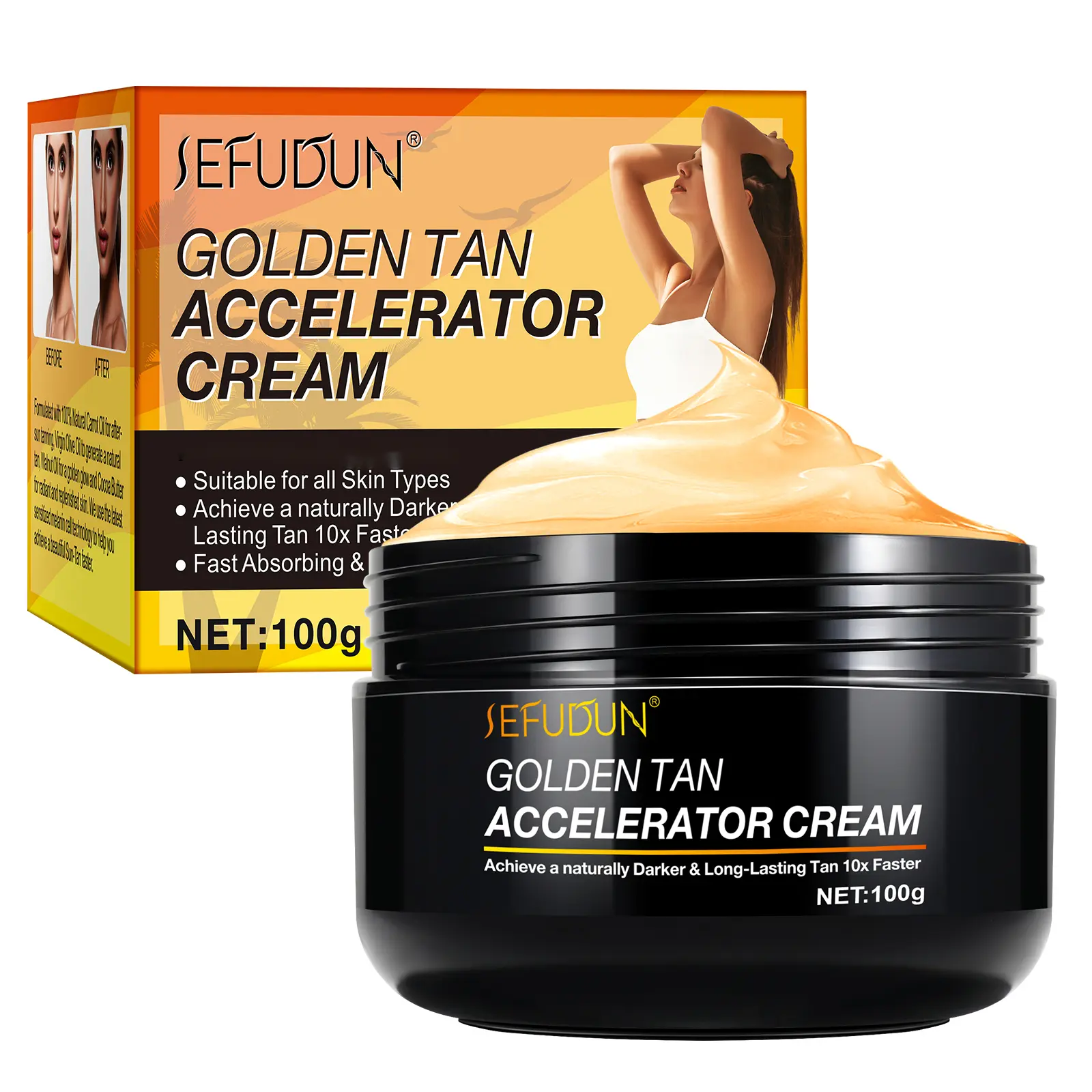 Sefudun Golden Tan Accelerator Cream, tanninglotion, Soft Brown Intensive Tanning Luxe Gel, Carrot Tanning Gel, Tanning Cream for Sunbeds & Outdoor Sun (100g) Body Care Lotions Comfort Cosmetic Skin Repair Skincare Spf