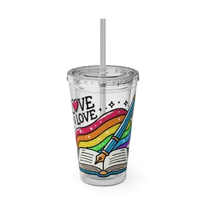 Love is Love Rainbow 20oz Acrylic Tumbler with Reusable Straw, Pride Tumbler, Book Lover Drinkware, LGBTQ Gift, Sunsplash Tumbler Bottle Water Bottles