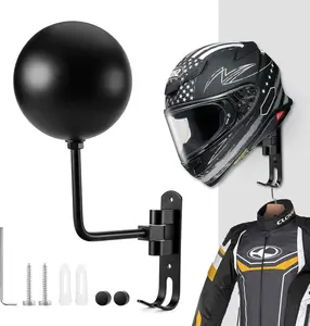 Motorcycle Helmet Holder Wall Mount Rack 180° Rotating Hanger with Double Hook for Jackets Caps Hats Bike Storage Organizer