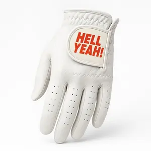 The Hell Yeah! Cabretta Leather Golf Glove - Premium White Tour-Level Softness with Secure Velcro Closure & Perforated Fingers for Breathable Comfort