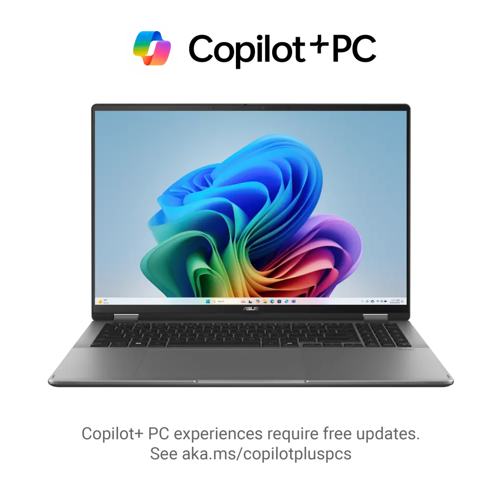 ASUS Vivobook 16 Flip (TP3607) Copilot+ PC 2-in-1 Laptop, 16" WUXGA (1920x1200) OLED Touch Display, Intel Core Ultra 7 355, 16GB RAM, 512GB SSD, Windows 11 Home, Matte Gray (TP3607AA-DS74T)