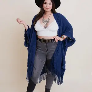 Open Work Frayed Border Bohemian Ruana - Fan Favorite!