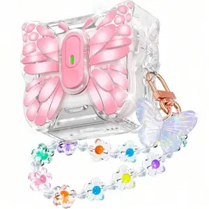 R-fun AirPods 4 Case Butterfly Artistry, Auto Pop-Up Lid & Kickstand, Military Grade 360° Protective Cover with Wrist Strap & Cleaning Kit, for AirPods 4 2024 & AirPods Pro 2