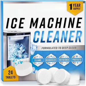 [USA Stock] - Ice Machine Cleaner Maker Descaler - 24 Clean Tablets Compatible with Frigidaire, Opal, GE Profile, Kitchenaid, Nickel Safe Scale Remover for Countertop, Nugget Ice Makers - Bulk 1 Year Supply