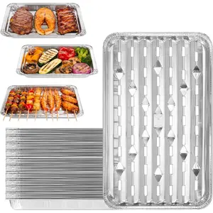 20-Pack 13" × 8.6" Food-Grade Aluminum Foil Disposable BBQ Grill Trays Perforated Grill Baskets for Meat, Veggies & Seafood, Easy Outdoor Grilling & Cleanup