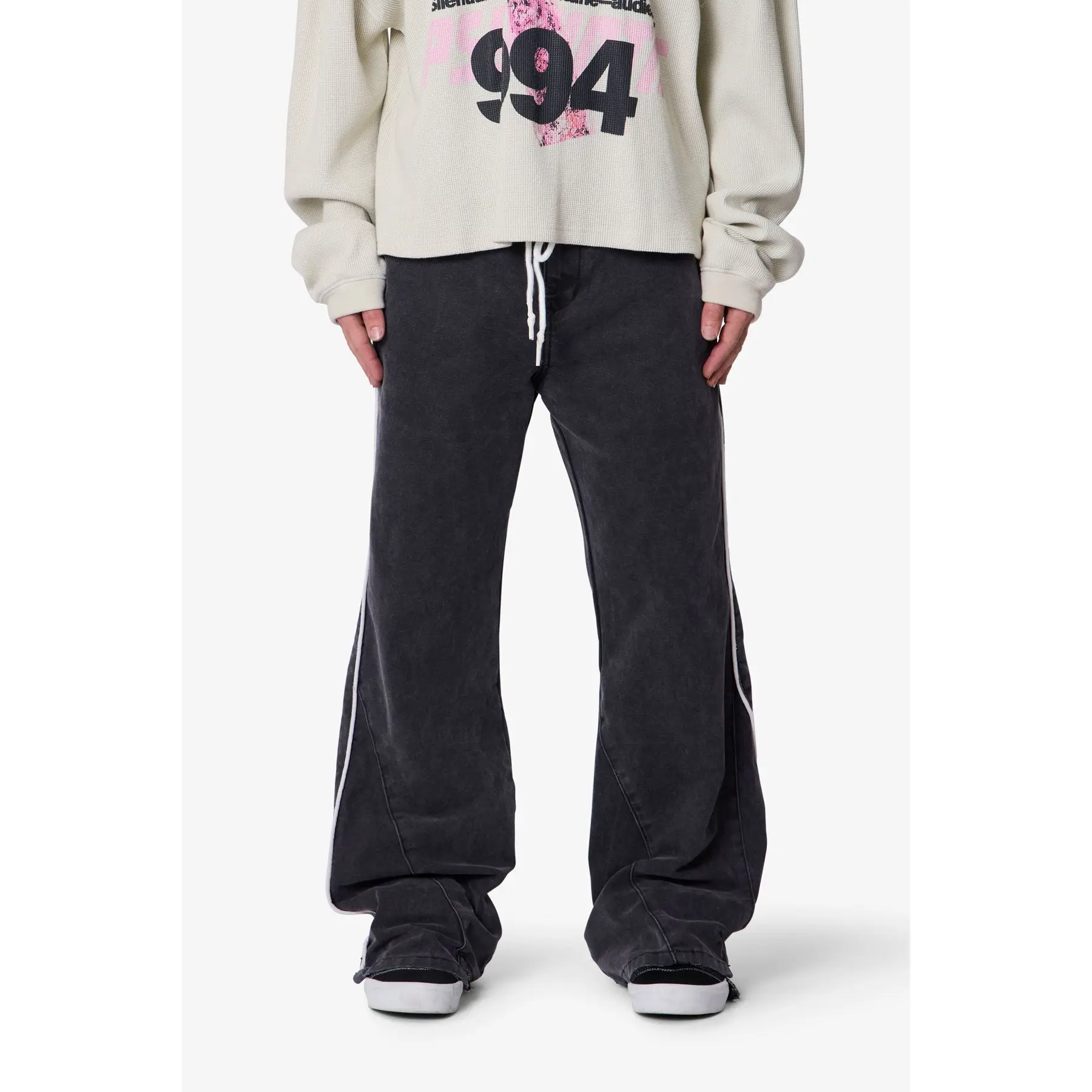 mnml Piped Kick Flare Pants - Washed Black