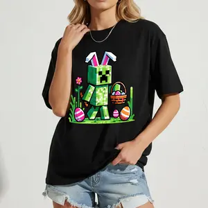 Easter Pixel Gaming Bunny Egg Hunting Women's T-Shirts Funny Graphic Design Casual Short Sleeve Top Tees A2