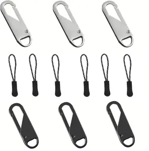 Zipper Pull Replacement, Zipper Pull Tabs for Luggage Clothing Jackets Backpacks Boots Purse Coat (Black+ Silver