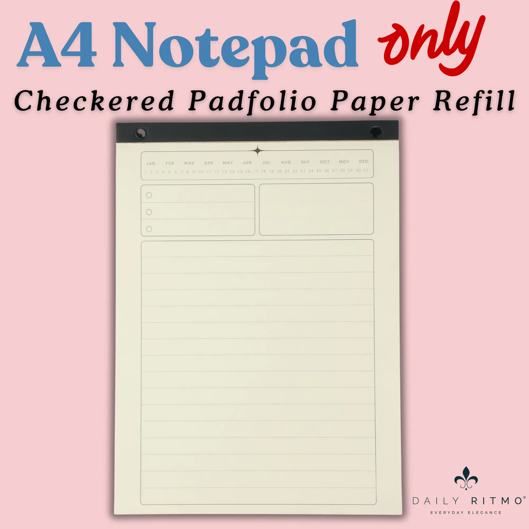 DAILY RITMO A4 Legal Pad for Checkered Padfolio Portfolio Notepad and Work | Daily Dated to Do List Writing Pad