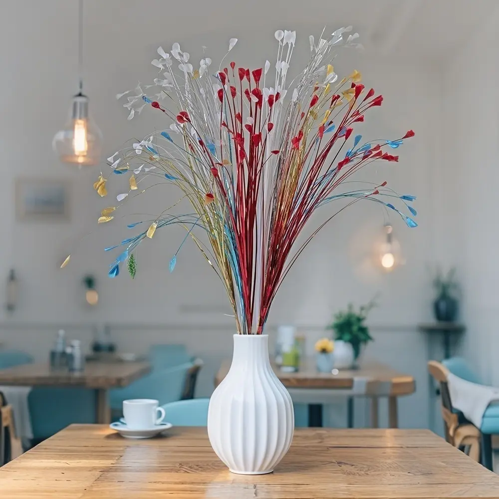 5/7 Pieces PVC Imitation Peacock Grass, Decorative Fake Flowers Ornaments for Hotels, Home Décor, Wedding, Festivals, Photography Props, Artificial Flower Decorations