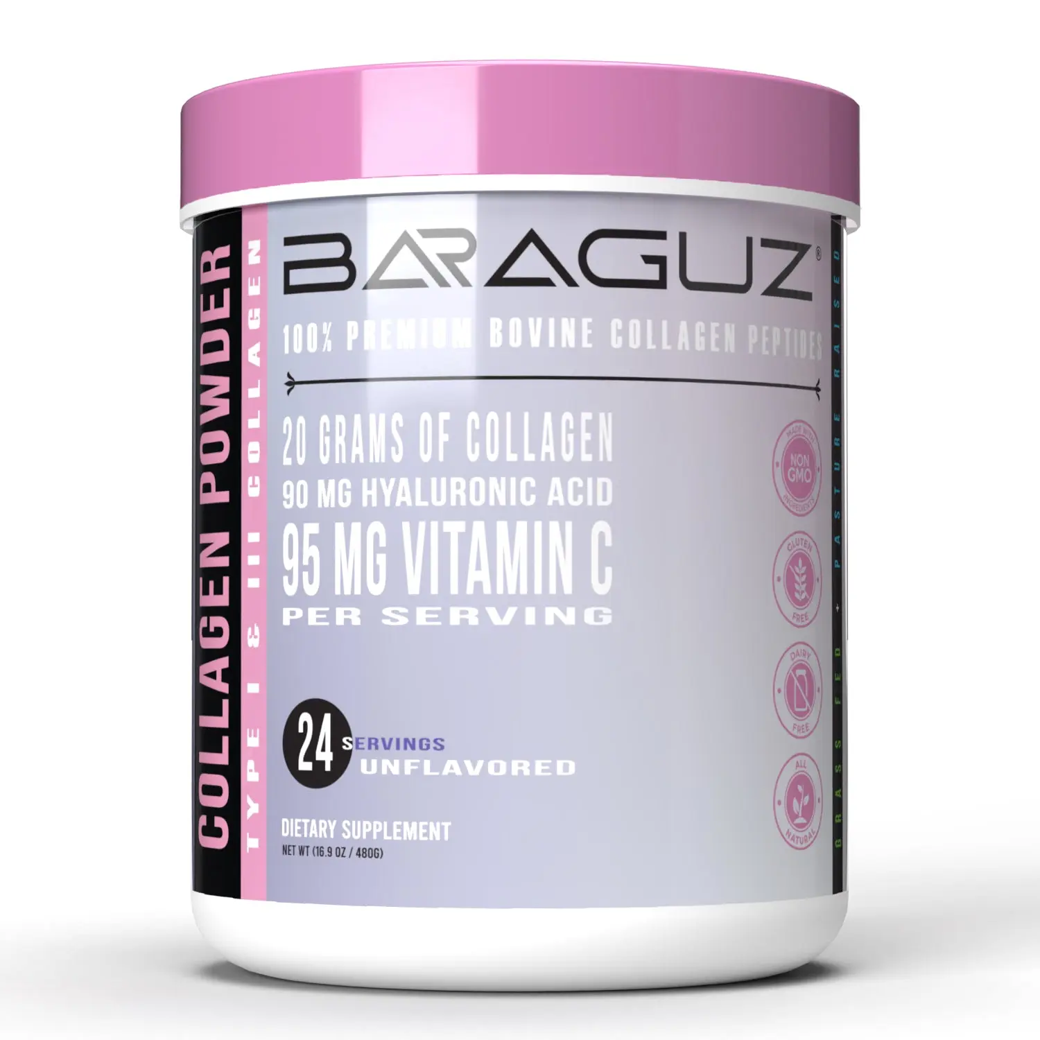 Baraguz Premium Bovine Collagen Peptides with Hyaluronic Acid & Vitamin C – Dairy-Free Beauty Supplement for Skin, Hair, and Joint Health