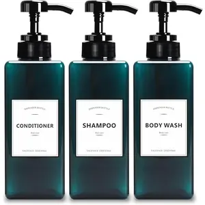 22oz Set of 3 Large Refillable Shower Bottles with Pump, Shampoo Dispenser for Travel, Bathroom, Kitchen