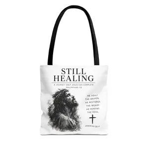 Still Healing Jesus Portrait Tote Bag | Inspirational Scripture Jeremiah Philippians