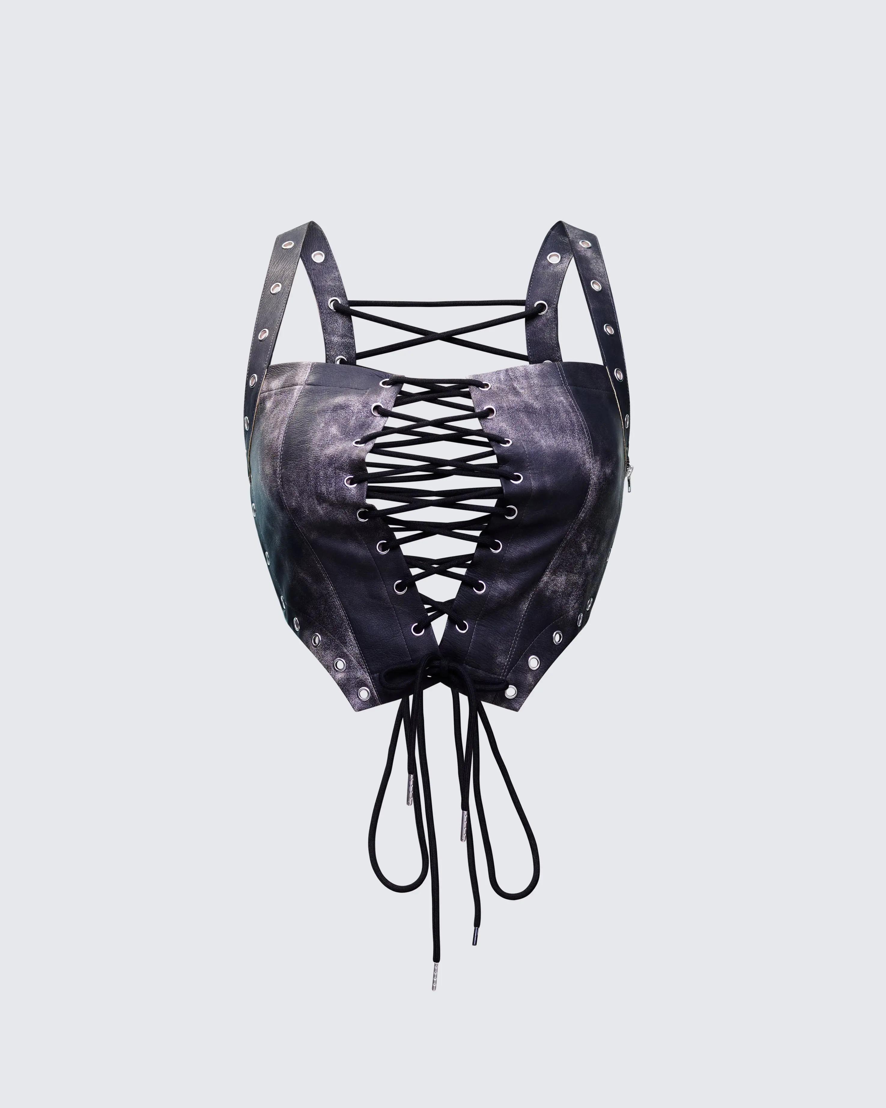 Danira Black Vegan Leather Backless Corset Top