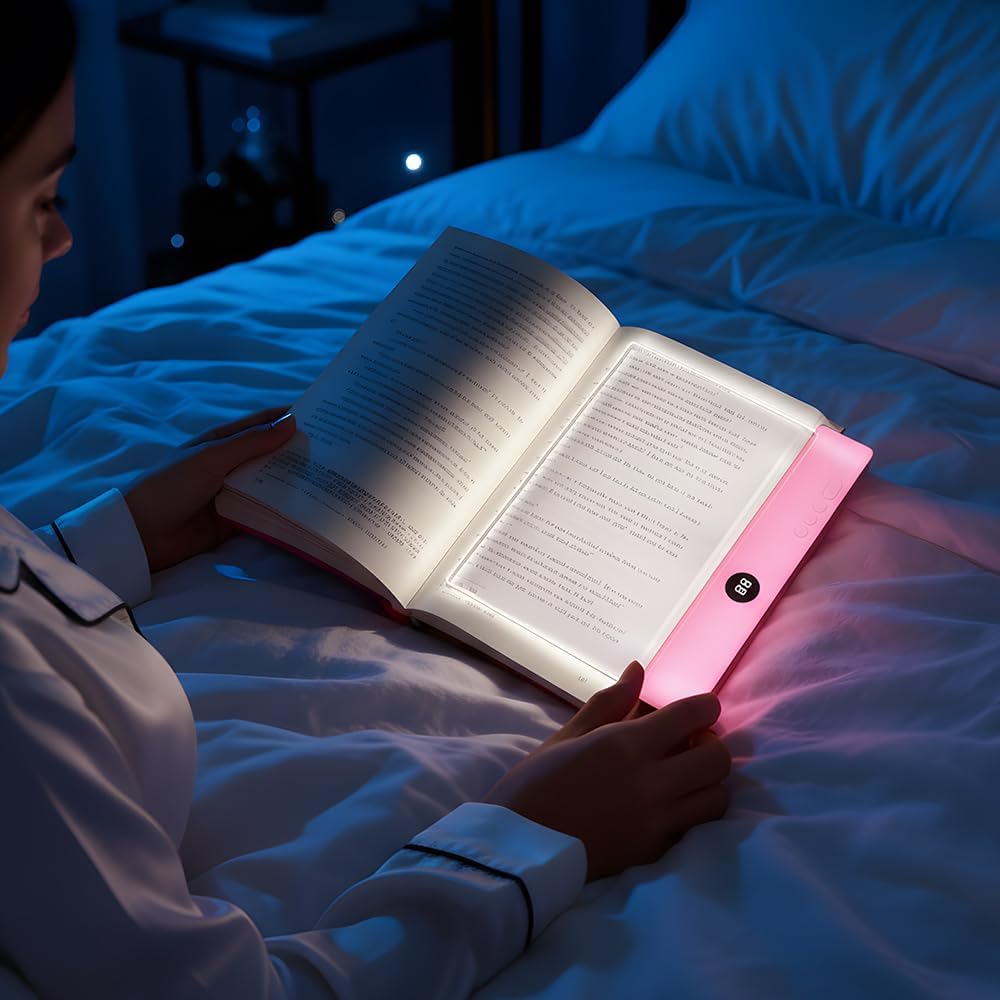 Flat Book Light, Rechargeable Clear LED Smart Reading Light with Timer, Dimmable Full Page Panel Plate Lamp, Eye Protection, Portable Flat Reading Light for Bedside, Travel, Study，private reading light for bed，rechargeable flat panel reading lamp