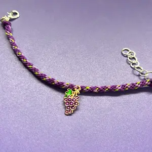 Grape Theme Embroidery Bracelet with Purple and Green Color Scheme and Grape Charm Design