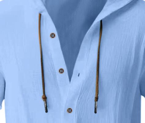 Men’s linen blend hooded short-sleeve shirt, casual button summer beach shirt, breathable loose vacation top