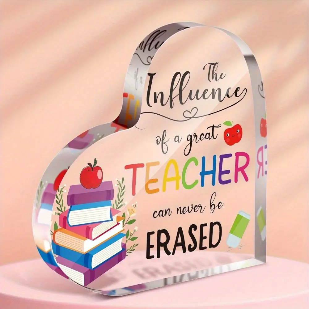 Acrylic Heart-Shape Plaque Paperweight, Desk Decor for Home Office, Gift for Teachers for Birthday & Teacher Appreciation Day