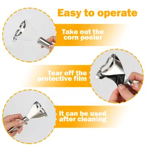 2 Counts Corn Peeler, Stainless Steel Corn Stripper Tool for Efficient Corn Kernel Removal Blade Fruit Vegetable Cutter