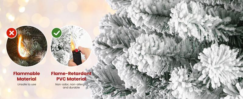 SHareconn 2025 4/5/6/7.5/9FT Pre-lit Warm Lights Snow Flocked Artificial Christmas Tree with Dense Branches, Deluxe Design, Ideal Holiday Decoration