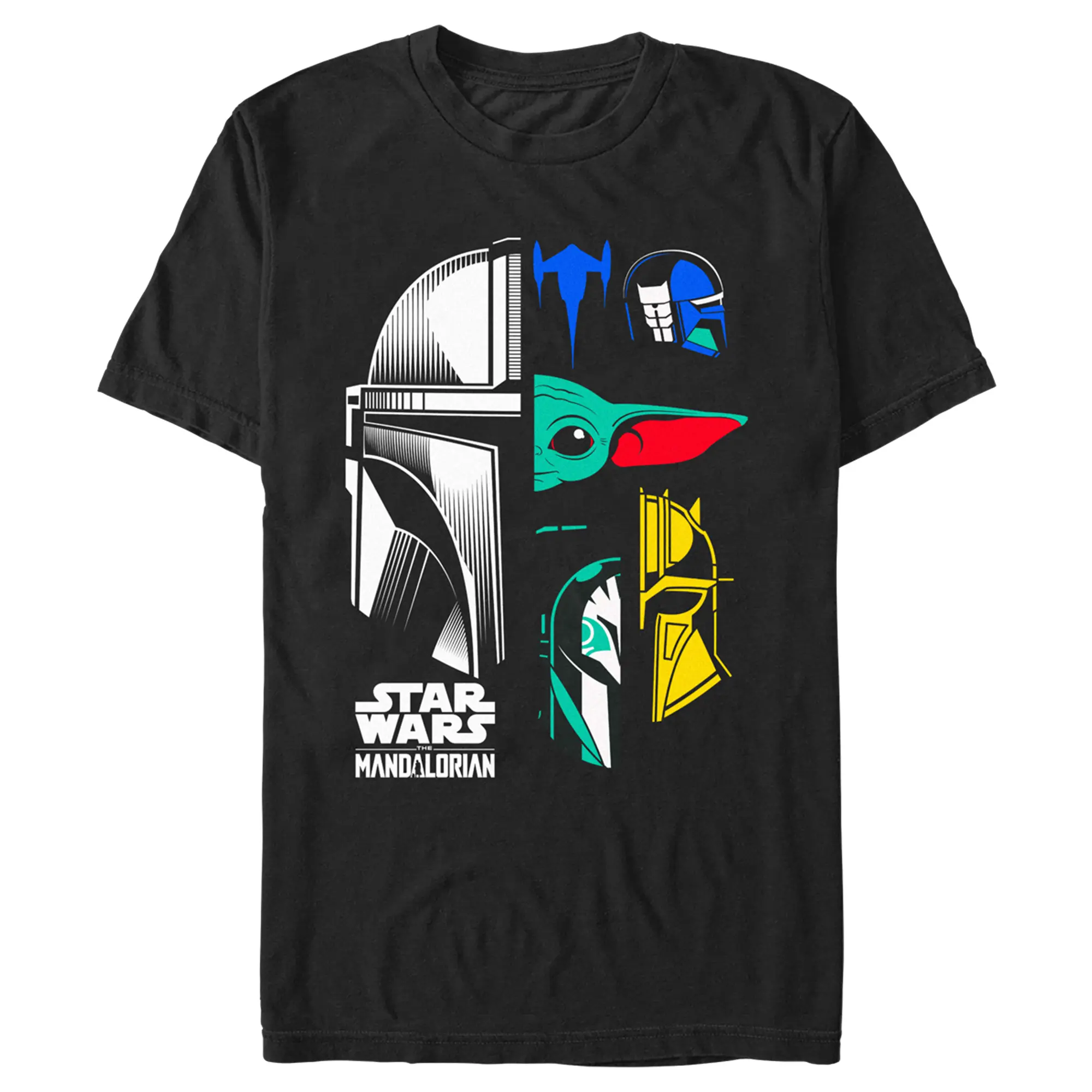 Men's Stylish Casual Fashion Colorful Star Wars Character Heads Color Block Menswear T-Shirt