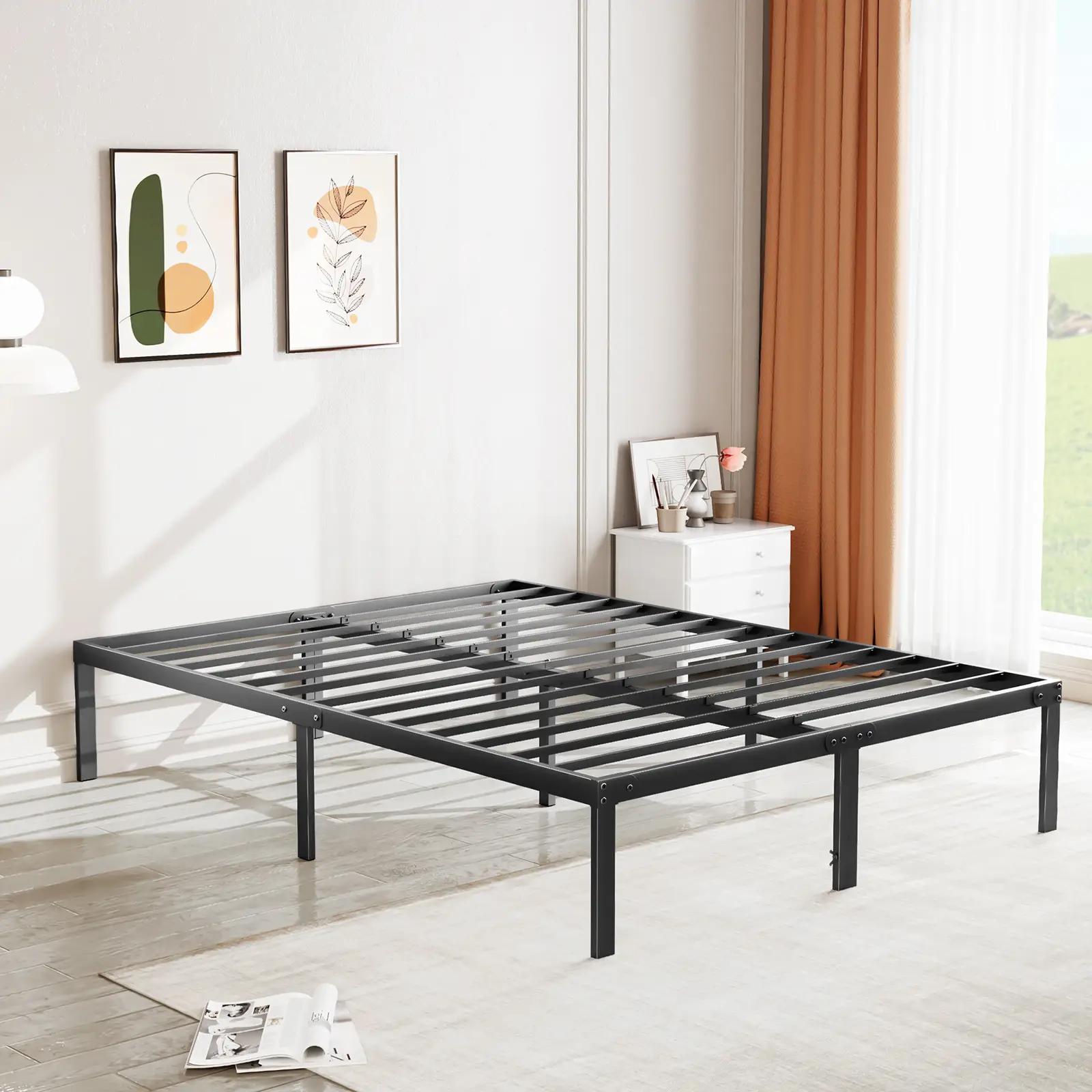Bed Frame - Heavy Duty Metal Platform Bed Frames Queen Size with Storage Space Under Frame, 14 Inches, Sturdy Steel Slat Support, No Box Spring Needed