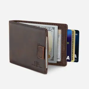 SERMAN BRANDS RFID Blocking Bifold Slim Genuine Leather Minimalist Front Pocket Wallets for Men Money Clip