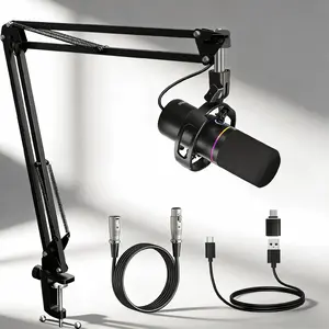Socodox-XLR/USB Gaming Microphone Set, Dynamic PC Mic for Streaming Podcasting, Computer RGB Mic Kit with Boom Arm Stand, Mute Button, Headphones Jack, for Recording Vocal Voice