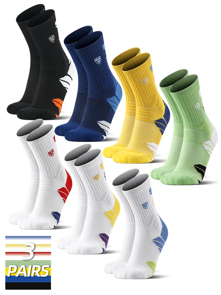 Male Adults' 3-Pack Mid-Calf Cotton Print Soccer & Futsal Sports Socks, Moisture-Wicking Breathable Mesh, Shock-Absorbent, Wear-Resistant, Towel-Lined Professional Socks for Basketball, Running, Moisture-Wicking Towel, Wear Resistance, Athletic, L