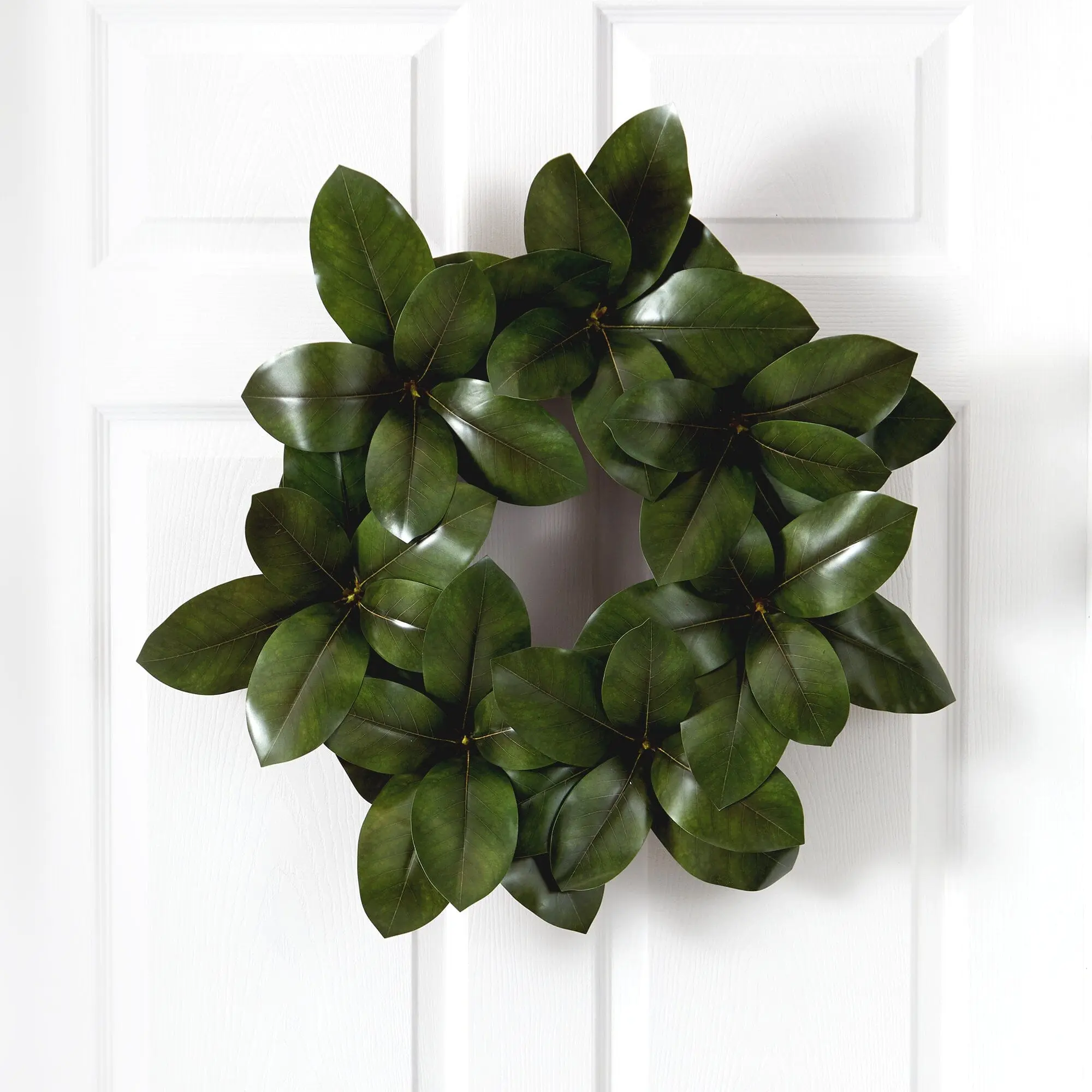 22 in Glossy Artificial Magnolia Leaf Wreath with Colorful Lights - All Seasons Festive Home Decor, Front Door Curb Appeal Boosting Synthetic Decorations Supplies