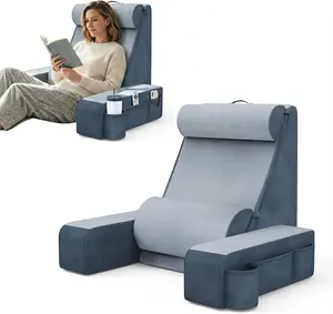 Ergonomic Reading Pillow for Bed with Detachable Arms & Adjustable Headrest | Versatile Sit Up Back Support Cushion with Lumbar Pillow & Dual Pockets for Lounging, Gaming, Nursing