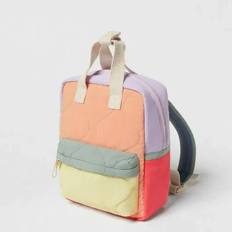 New backpack orange quilted patchwork men's and women's lightweight shoulder backpack