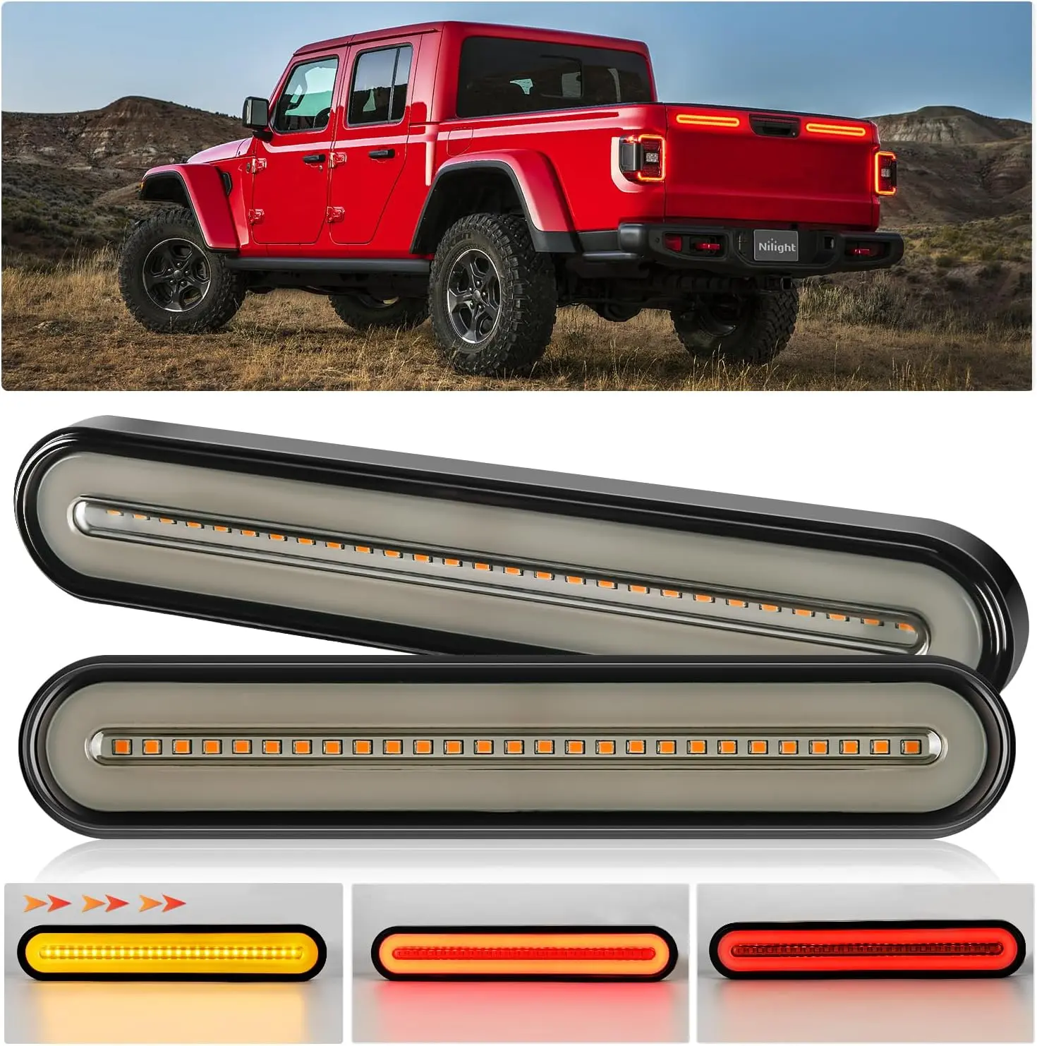 Nilight 2-Pack 9-in Premium 100-LED Sequential Rear Light Bar, 3-in-1 Red & Amber Transparent Trailer Tail Units with Running/Stop/Turn Signals, Impact-Resist Shell IP65 LED Tailgate Lights for Autos (2-Screws Easy Installation)