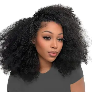 【wigs human hair】Kinky Curly Half Wig Human Hair 200% Density 3 In 1 Seamless Flip Over Half Wigs Human Hair Glueless Wear and Go Beginner Friendly Kinky Curly Wig Human Hair Drawstring Headband Wig for Women 18 Inch