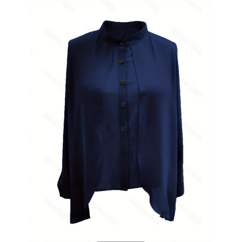 Women's Plus Size Olive Green Chiffon Blouse-Long Sleeve Button-Up Shirt with Stand Collar, Semi-Sheer Casual Top for Spring Summer Fall,Lightweight Breathable Office&Casual Attire, Sophisticated Casual Look, Elegant Texture,Spring Fa Polyester Womenswear