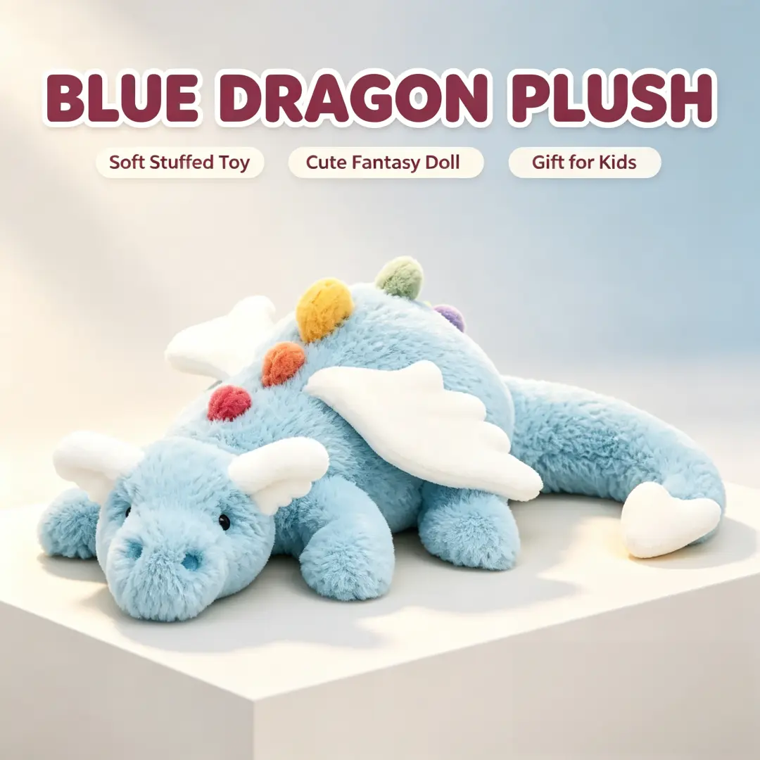 Sky Dragon Plush Toy 19.6in – Super Soft Blue Stuffed Dragon with Rainbow Spines, Cute Gift for Kids & Collectors,cute girly gifts,stuffed animals