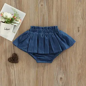 Toddler Baby Girl Denim Skirt Elastic Waist Ruffled Pleated Mini Skorts Infant Cute Summer Bottoms Short Skirts