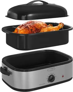 14-Quart Electric Roaster Oven with Self-Basting Lid, Turkey Roaster Oven with Removable Pan and Rack, Stainless Steel,