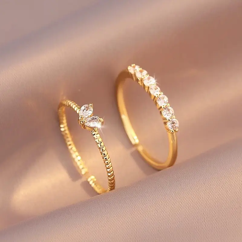 Elegant Zircon Inlaid Adjustable Rings Set for Women, Casual Style All Season Jewelry, Lightweight Luxury Design, Perfect Gift Idea, Marquise Cut Ring, Elegant Fashion Rings, Elegant Everyday Ring